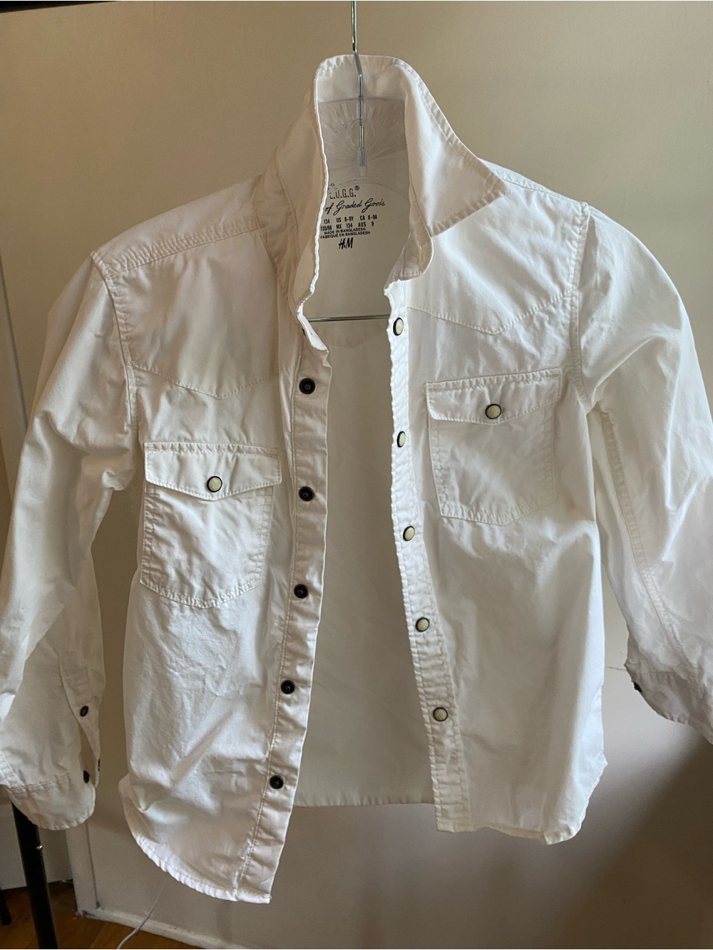 H&M LOGG Boys White Snap Button Shirt Size 8-9Y